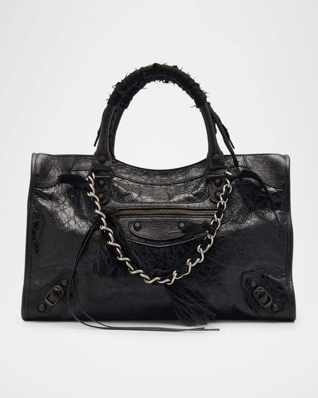 Le City Medium Crinkled Leather Top-Handle Bag